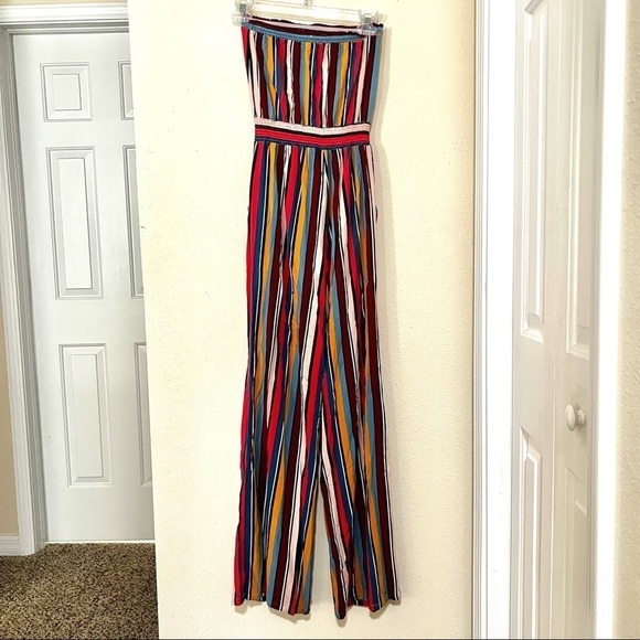 GUESS Women's rainbow stripes bohemian Strapless Jumpsuit wide leg womens XS - Picture 8 of 10
